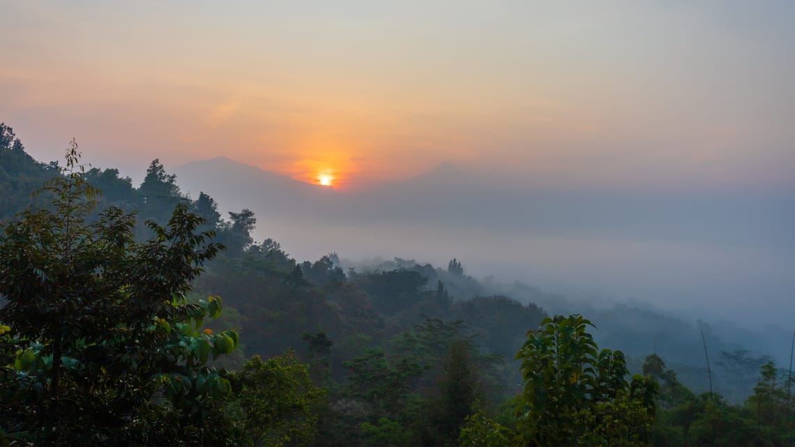 Sunrise Between Two Volcanoes